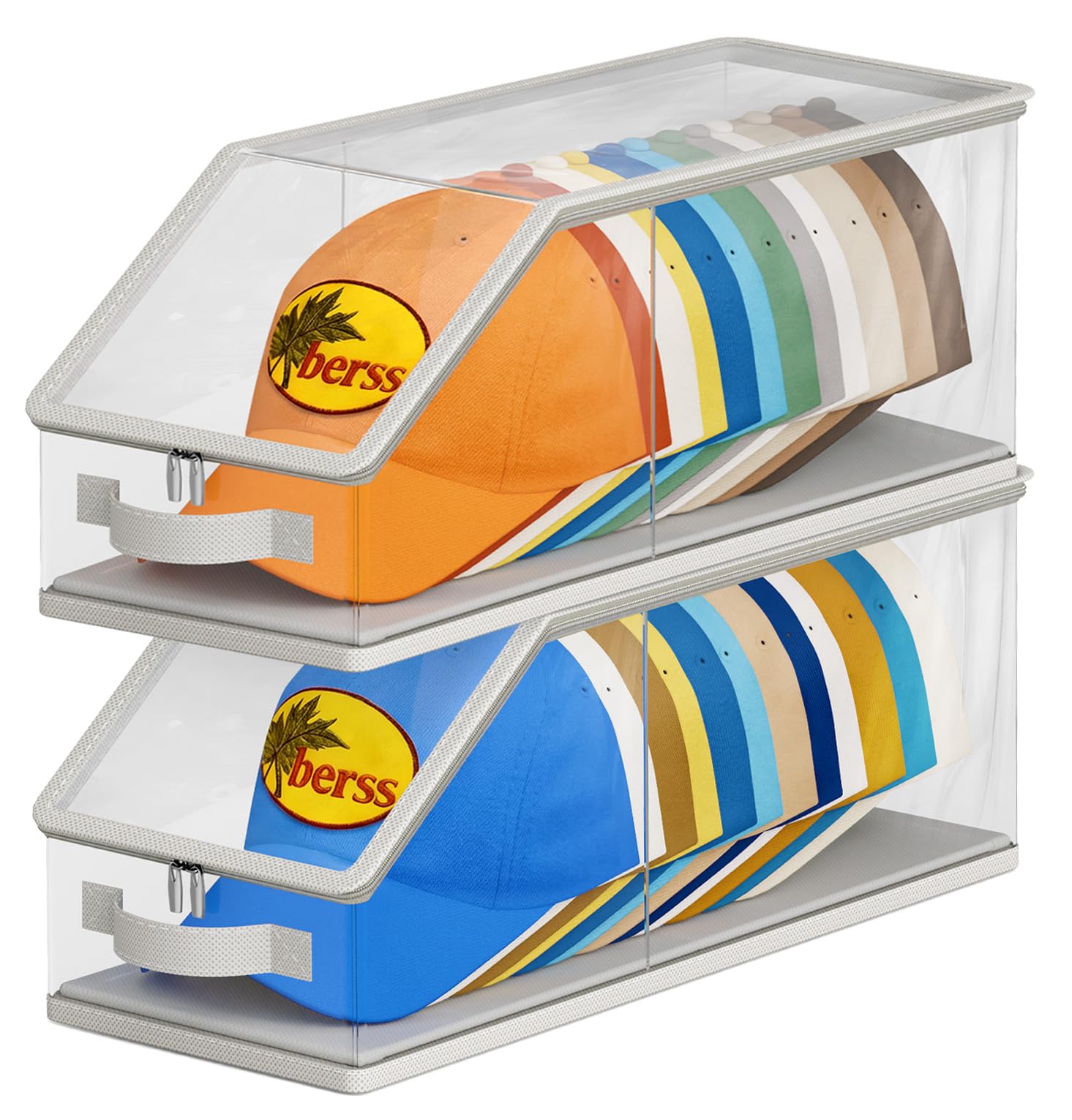 AOODA stackable hat storage box displays 24 hats in a tidy closet.