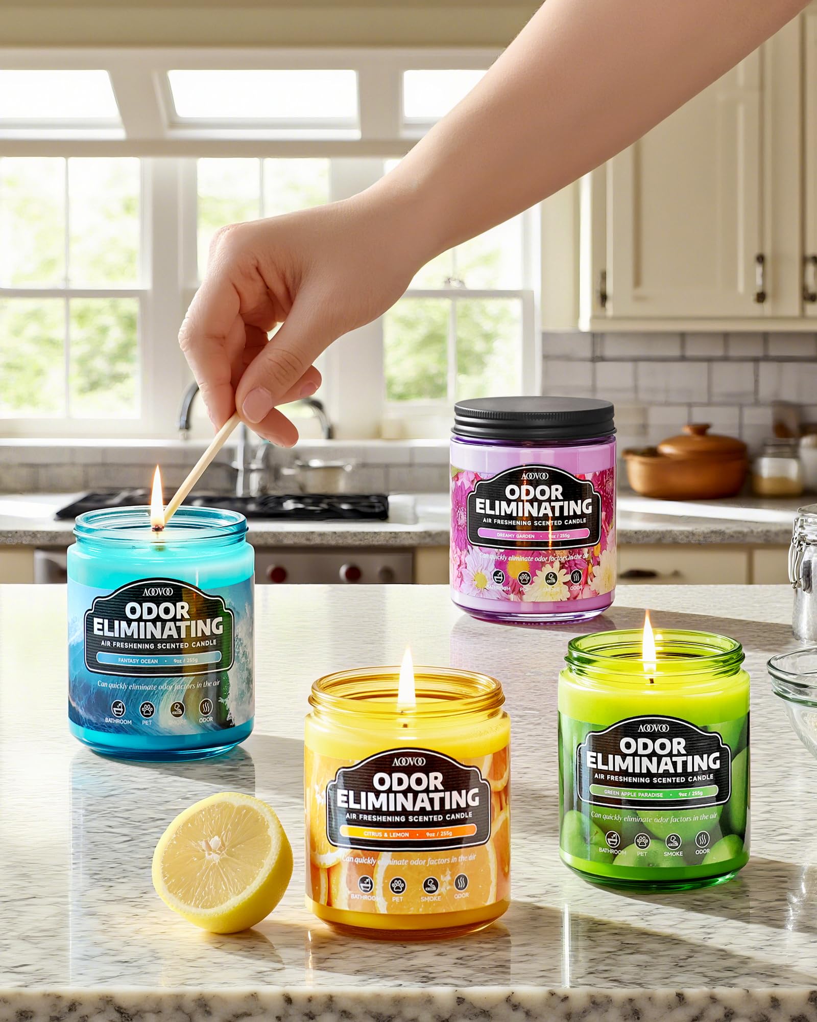 AOOVOO 4-pack display showing the complete odor-fighting set