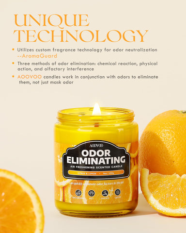 AOOVOO citrus lemon candle, 4-pack burn time highlights long-lasting fragrance.