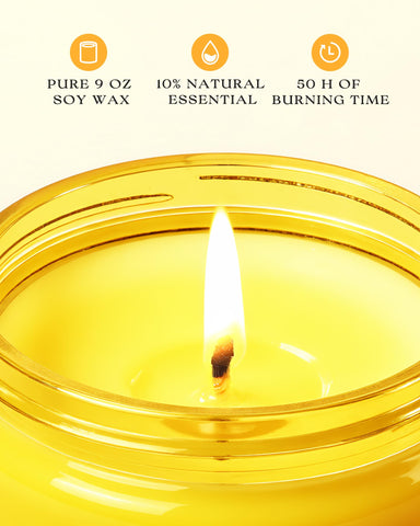 AOOVOO lit candle releasing citrus aroma for a refreshed room.