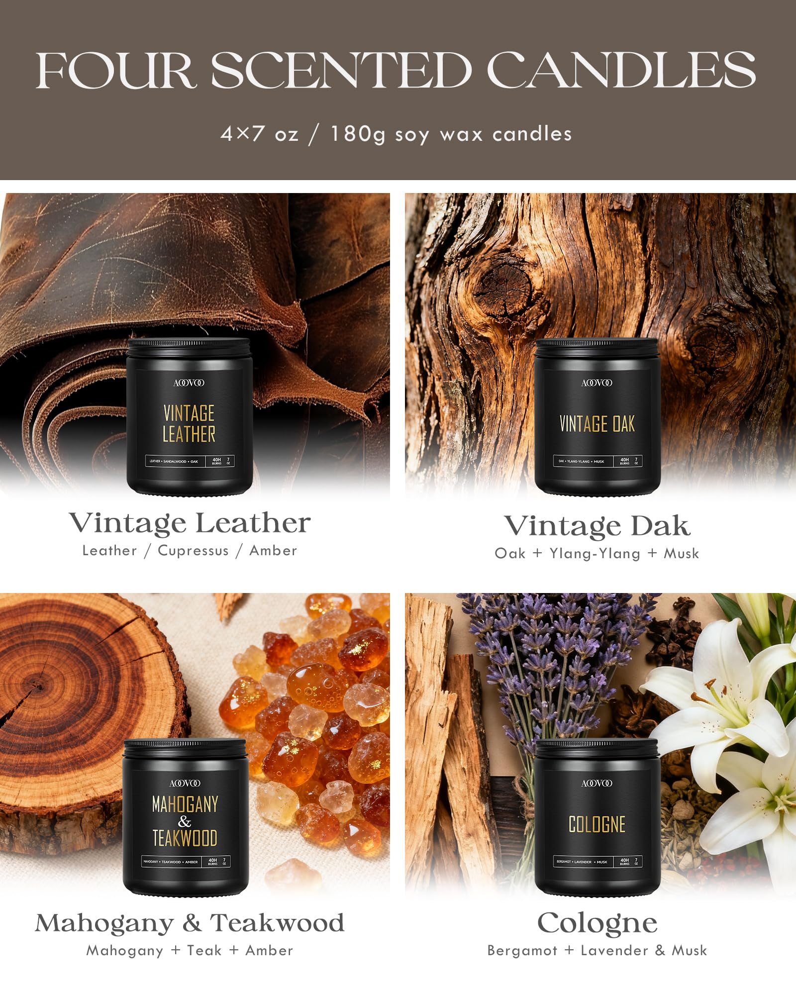 AOOVOO Cologne candle in a black jar for subtle masculine luxury.