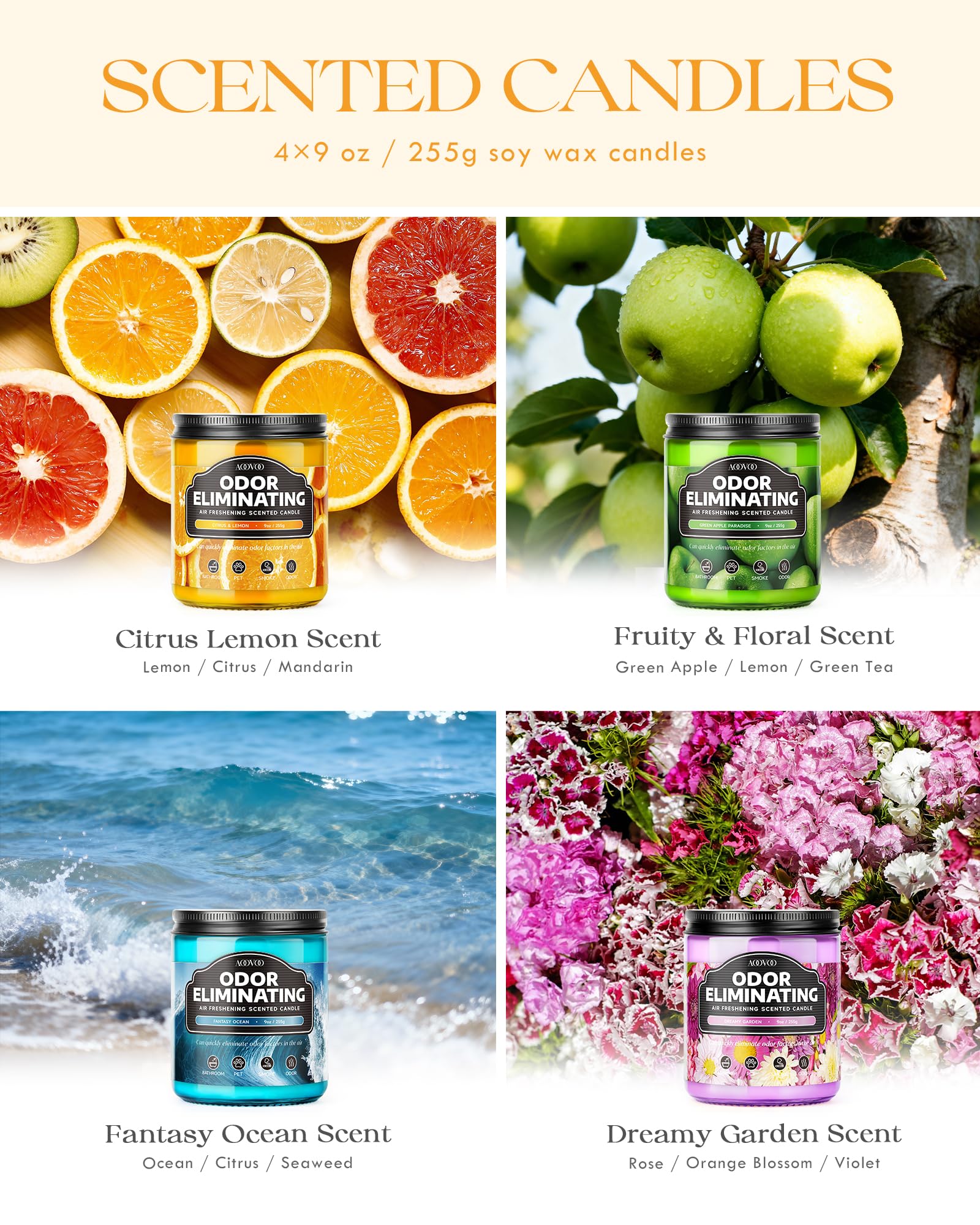 AOOVOO ocean blend candle refreshing a smoky living area
