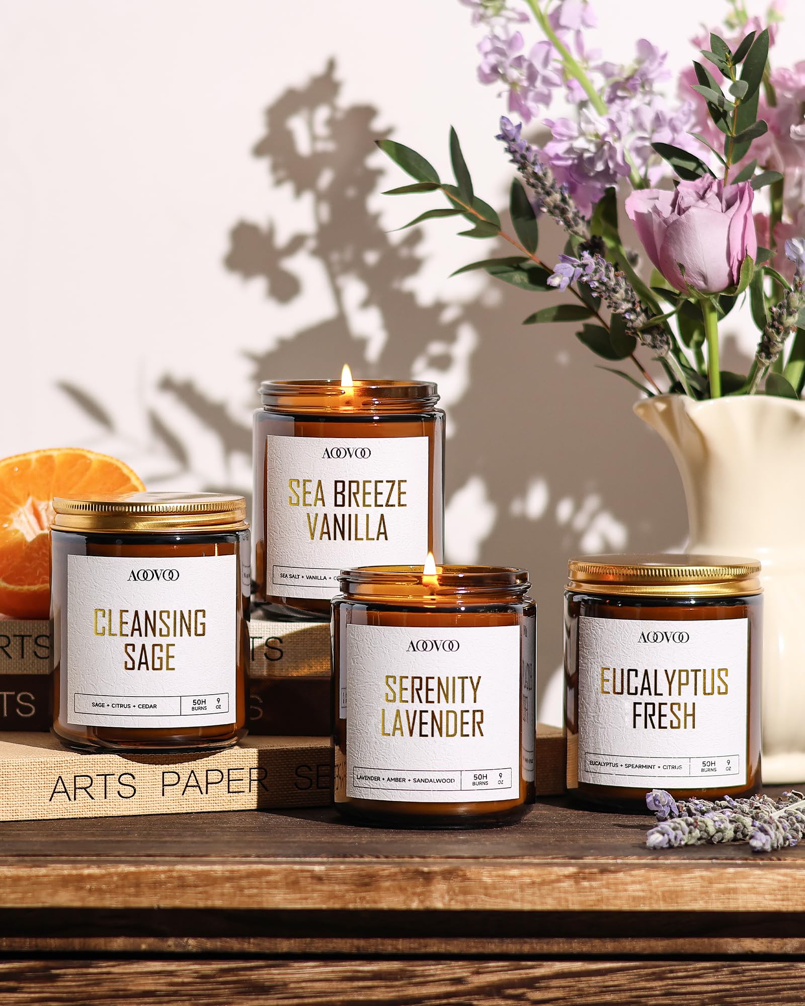 AOOVOO eucalyptus sage jar candle for refreshing spaces and focus.