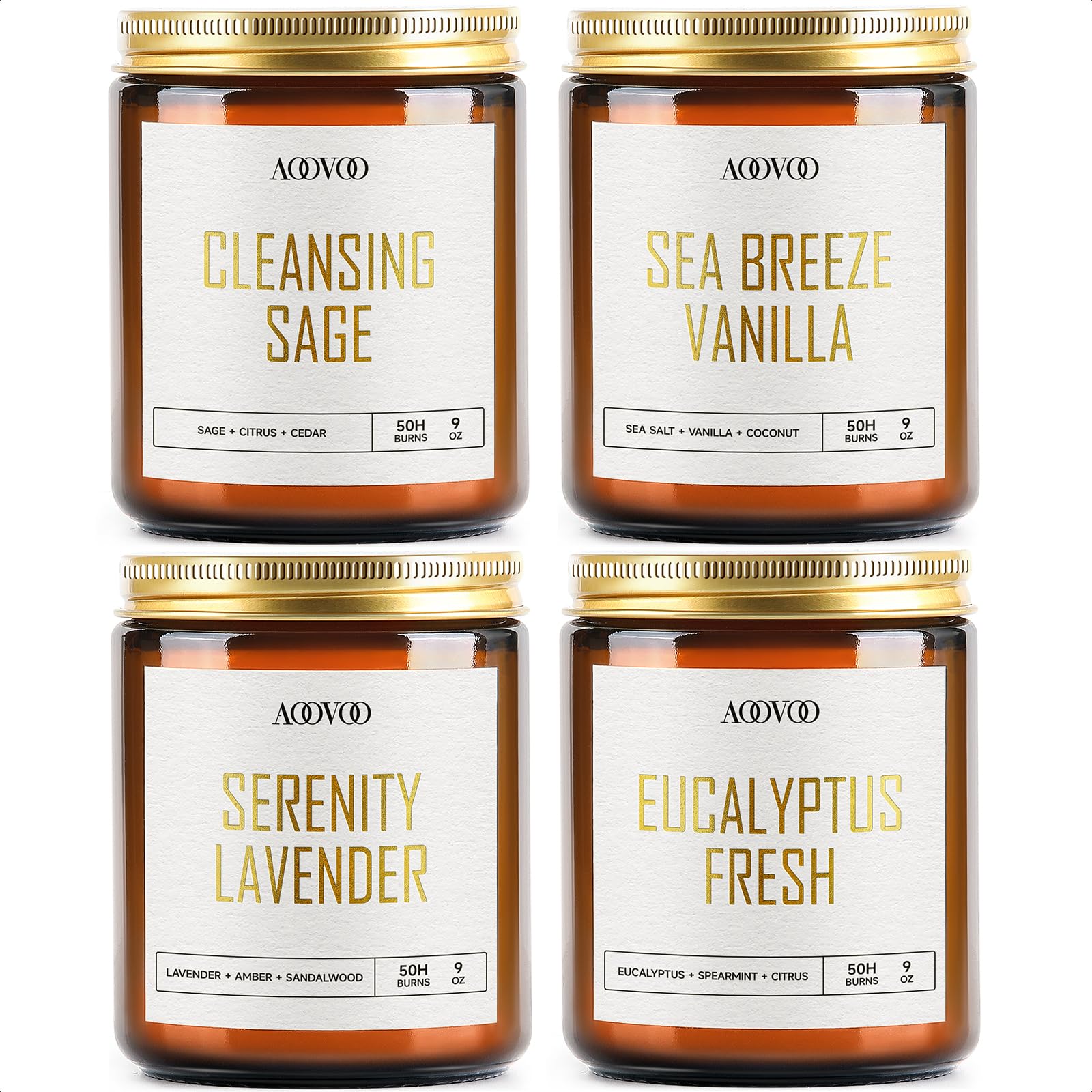AOOVOO lavender vanilla candle in a glass jar for tranquil evenings.