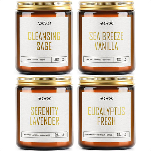 AOOVOO lavender vanilla candle in a glass jar for tranquil evenings.