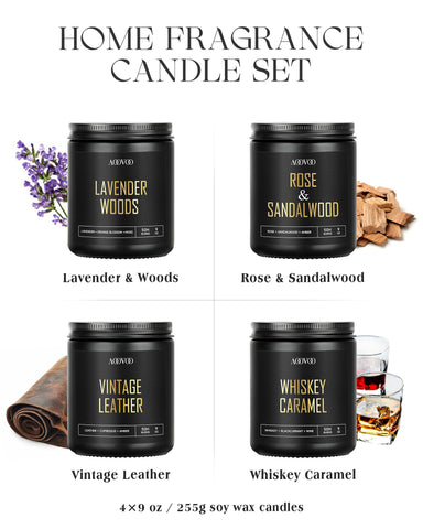 AOOVOO Leather candle in black jar with masculine scent profile