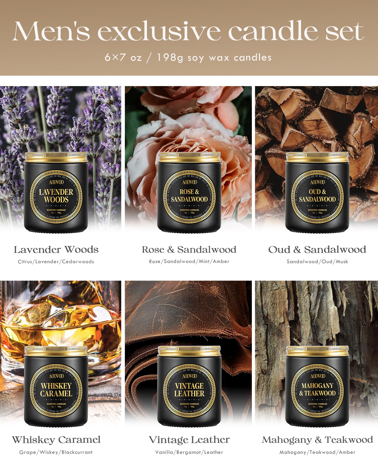 AOOVOO Rose Sandalwood candle in elegant packaging