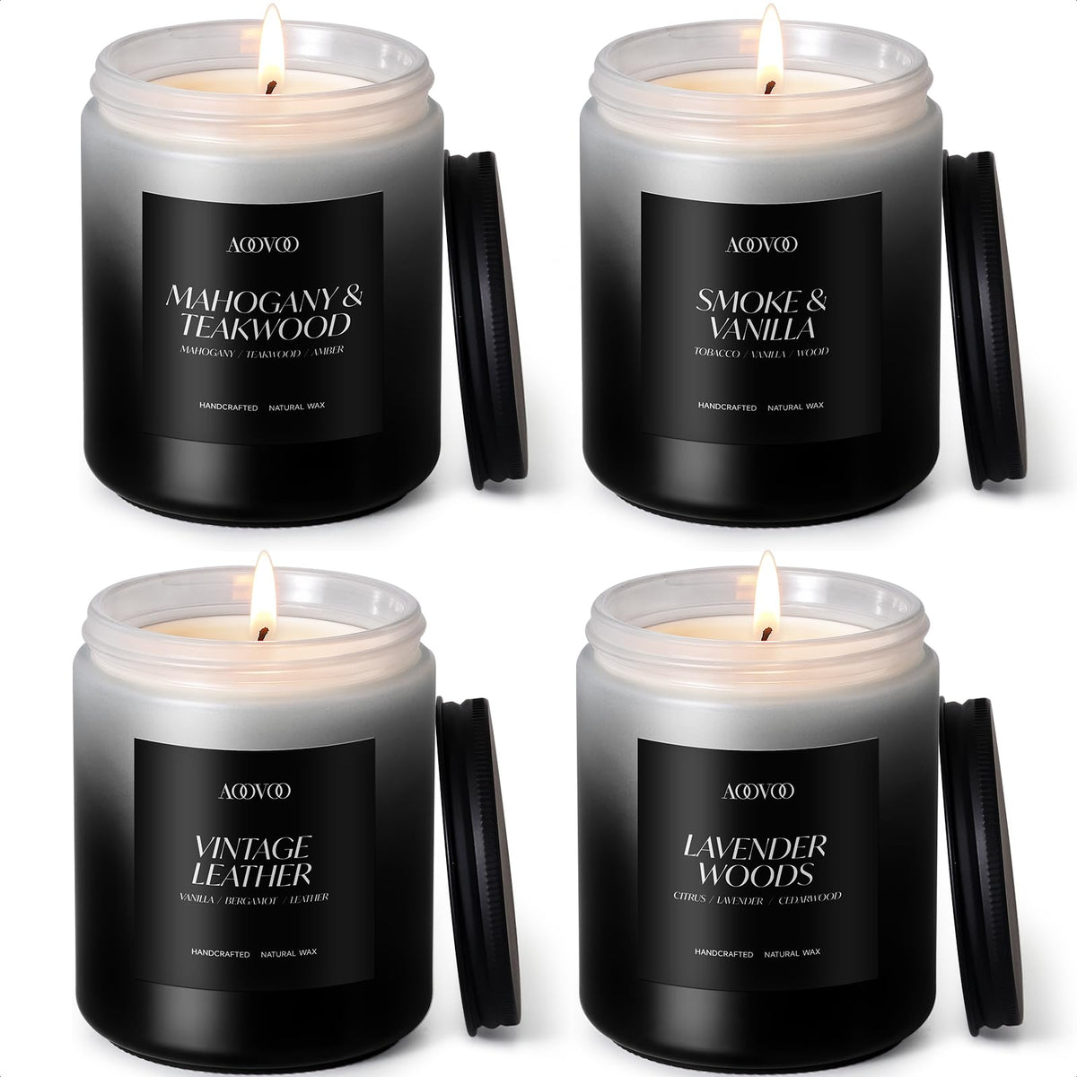 AOOVOO Scented Candles Set 4-Pack front view in masculine design for refined ambiance