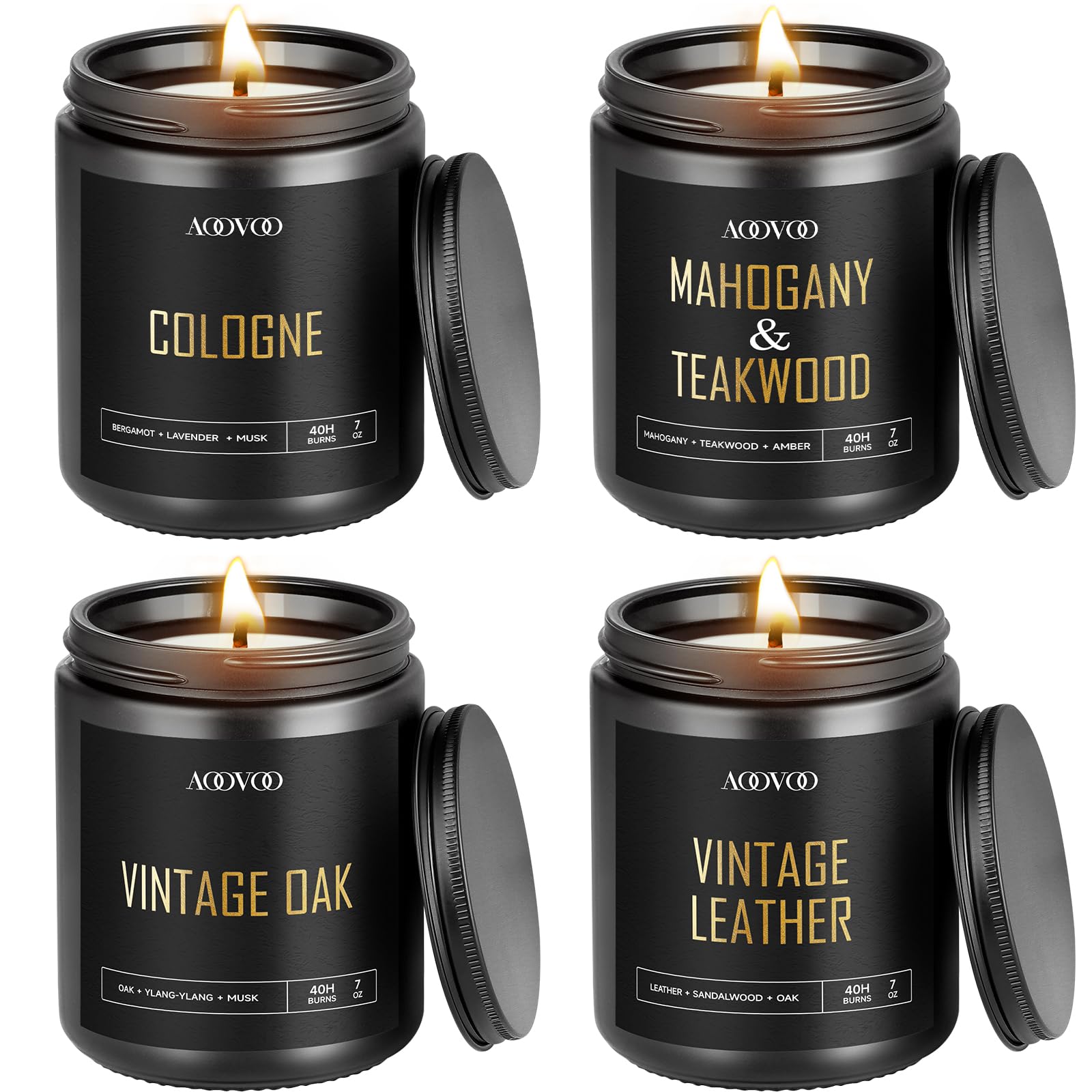 AOOVOO Vintage Leather candle in a black jar for a refined space.