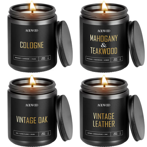 AOOVOO Vintage Leather candle in a black jar for a refined space.