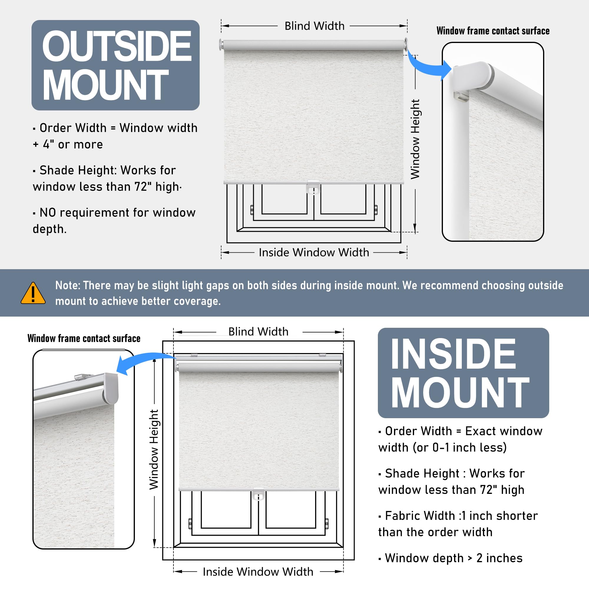 Outside-mount sizing guidance ensures full coverage on wide windows.