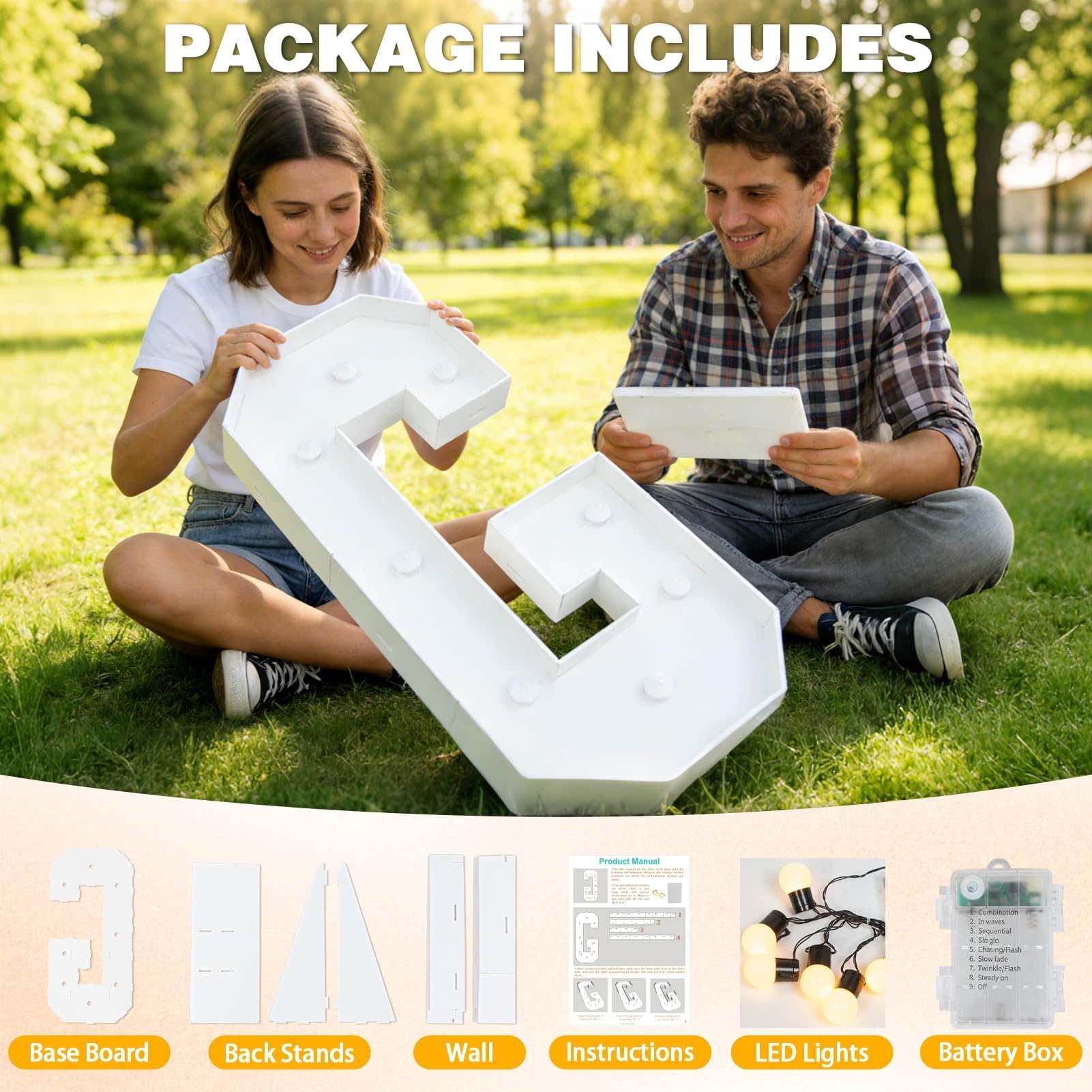 Aotiooy grad letters assembly guide simplifies setup for battery-operated use.