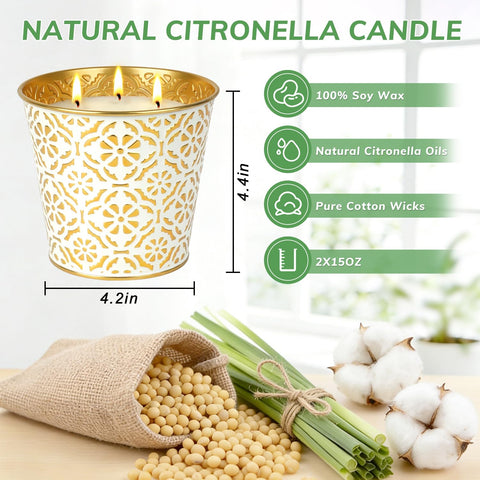 AOTOIE citronella candle with three wicks spreads scent across the garden.