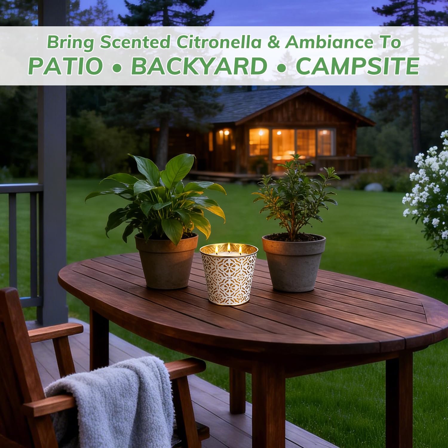 AOTOIE citronella candle in gold bucket delivering clean, long-lasting burn.
