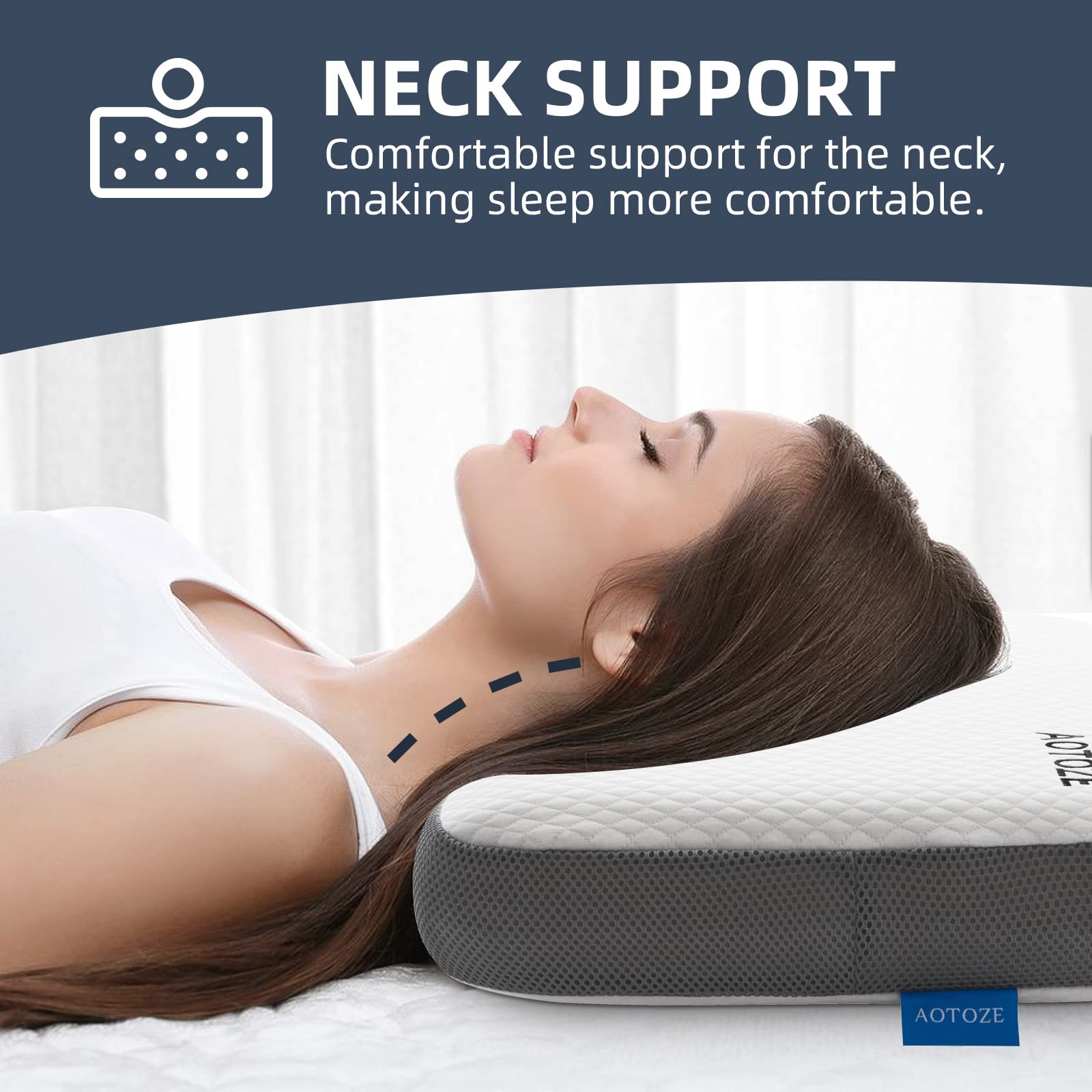 AOTOZE CertiPUR-US logo on pillow indicating tested materials.