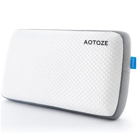 AOTOZE firm memory foam pillow showing 28x15 inch dimensions for neck support.