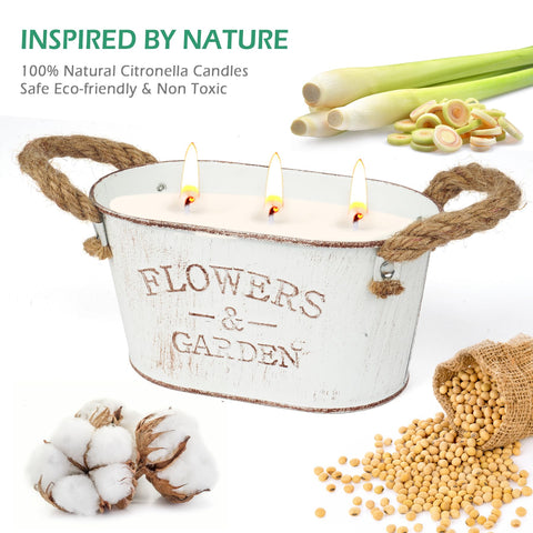 Aottom three-wick soy candle with lemongrass for stable outdoor burning