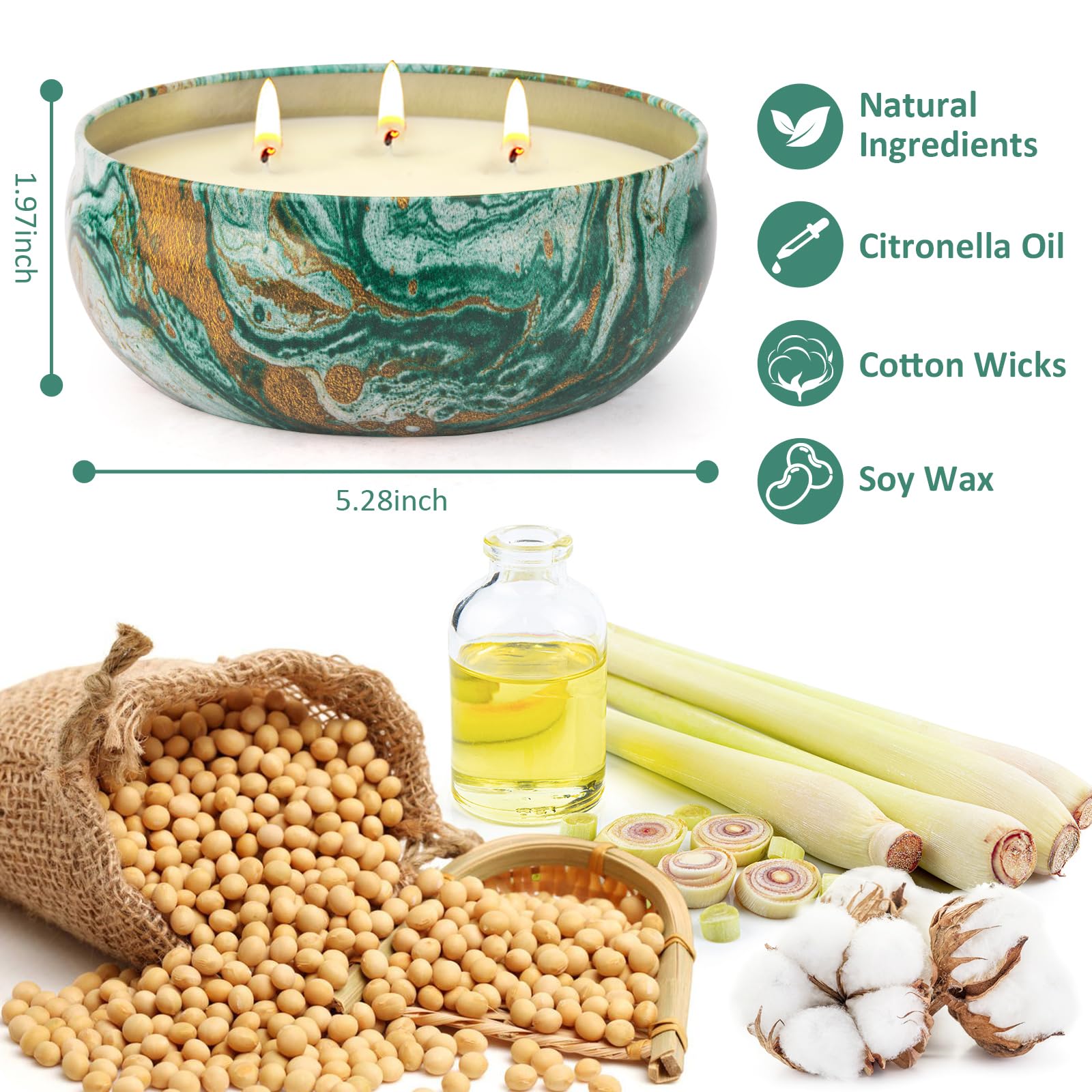 Aottom citronella candle 14oz triple wick provides even burn