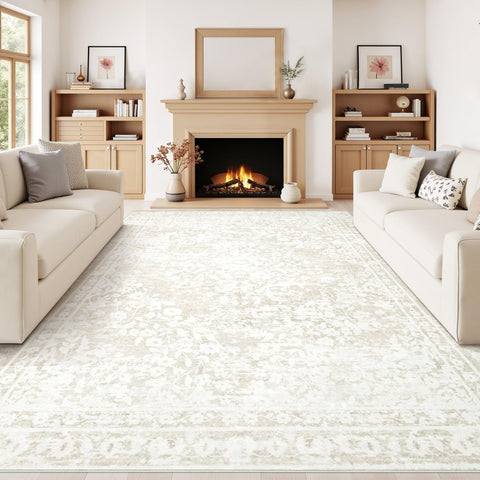 Aoyaomi Boho floral rug in cream beige brightens bedrooms with soft underfoot comfort