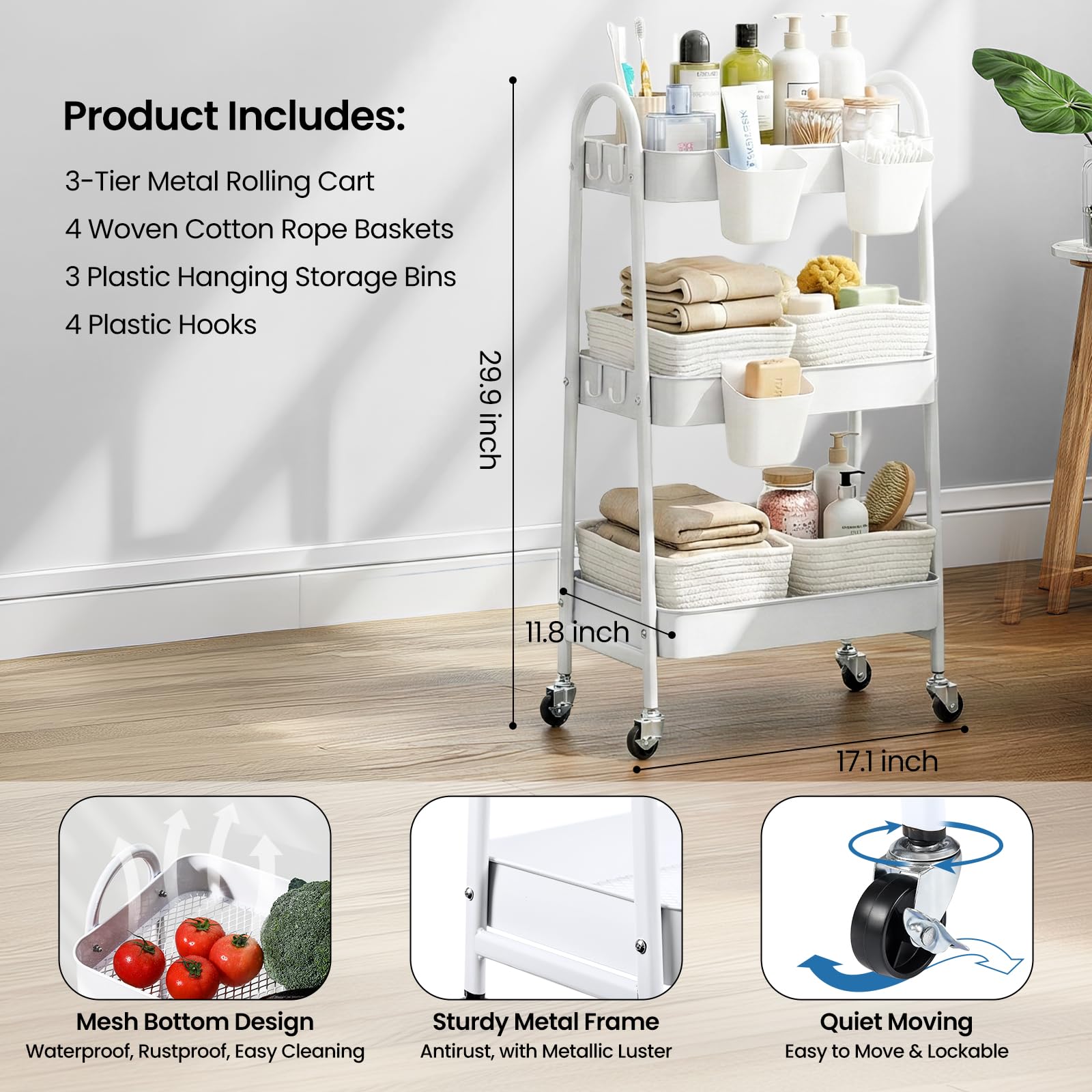 AOZITA cart side view highlighting durable frame and smooth mobility