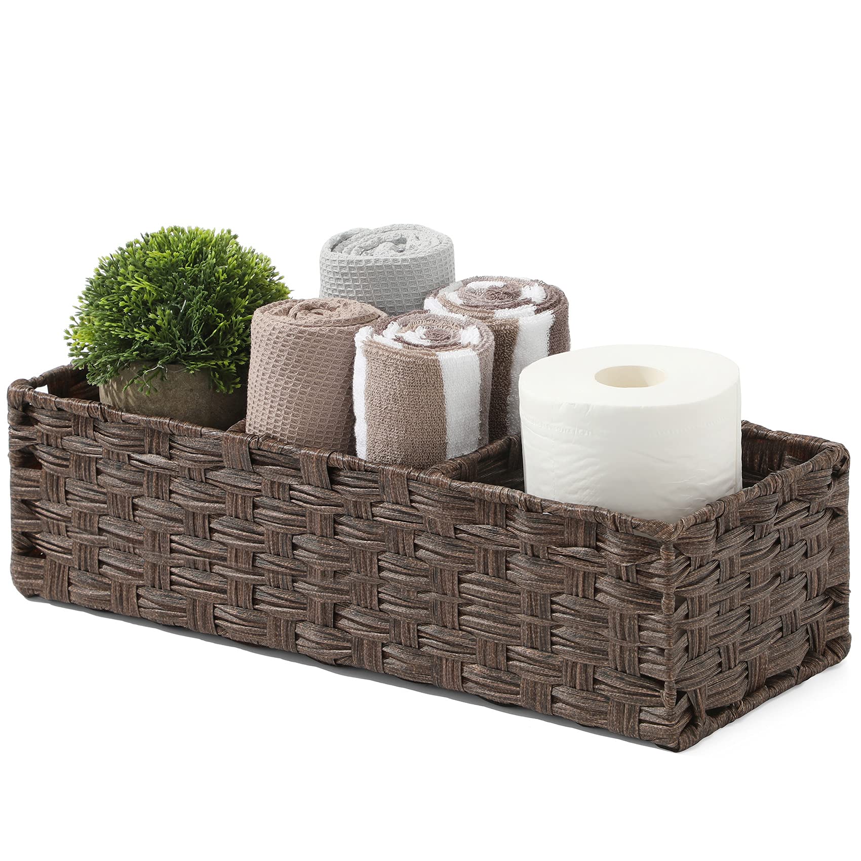 AOZITA larger compartments toilet tank topper basket with divider for organized bathroom storage