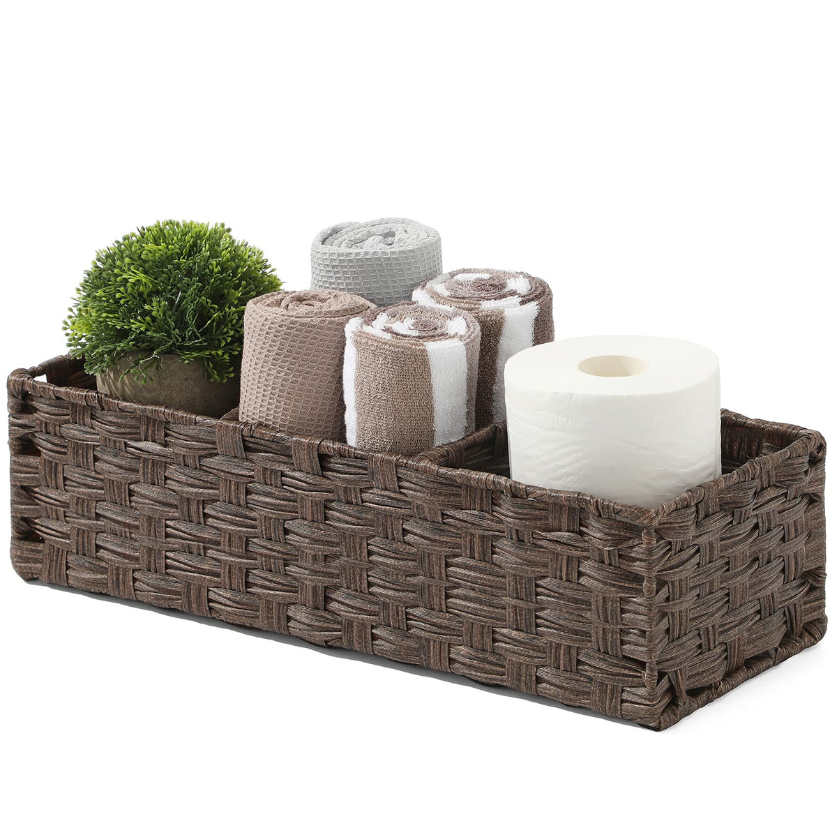 AOZITA larger compartments toilet tank topper basket with divider for organized bathroom storage