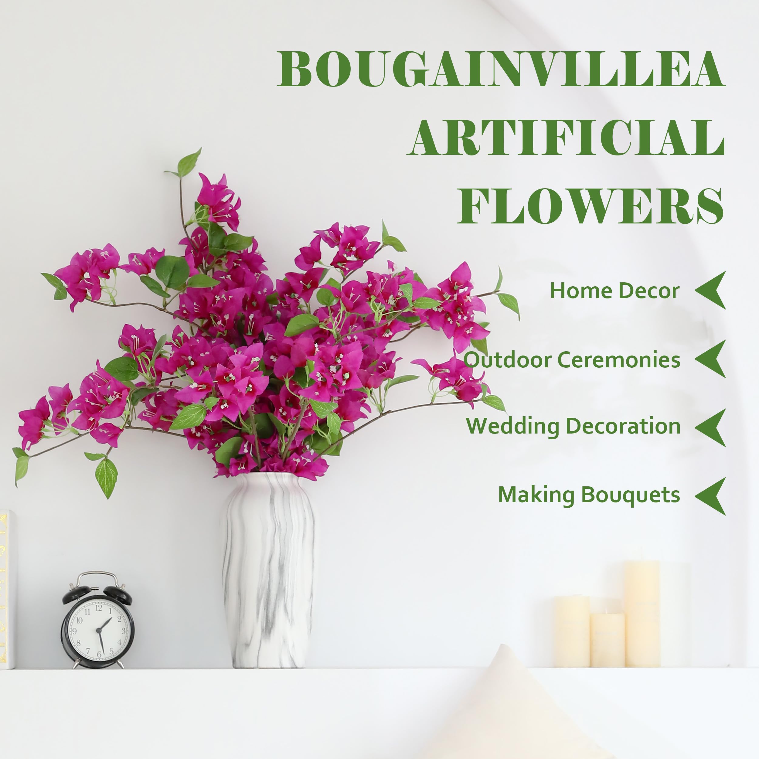Apeair bougainvillea silk vines with bendable stems for versatile vase designs.