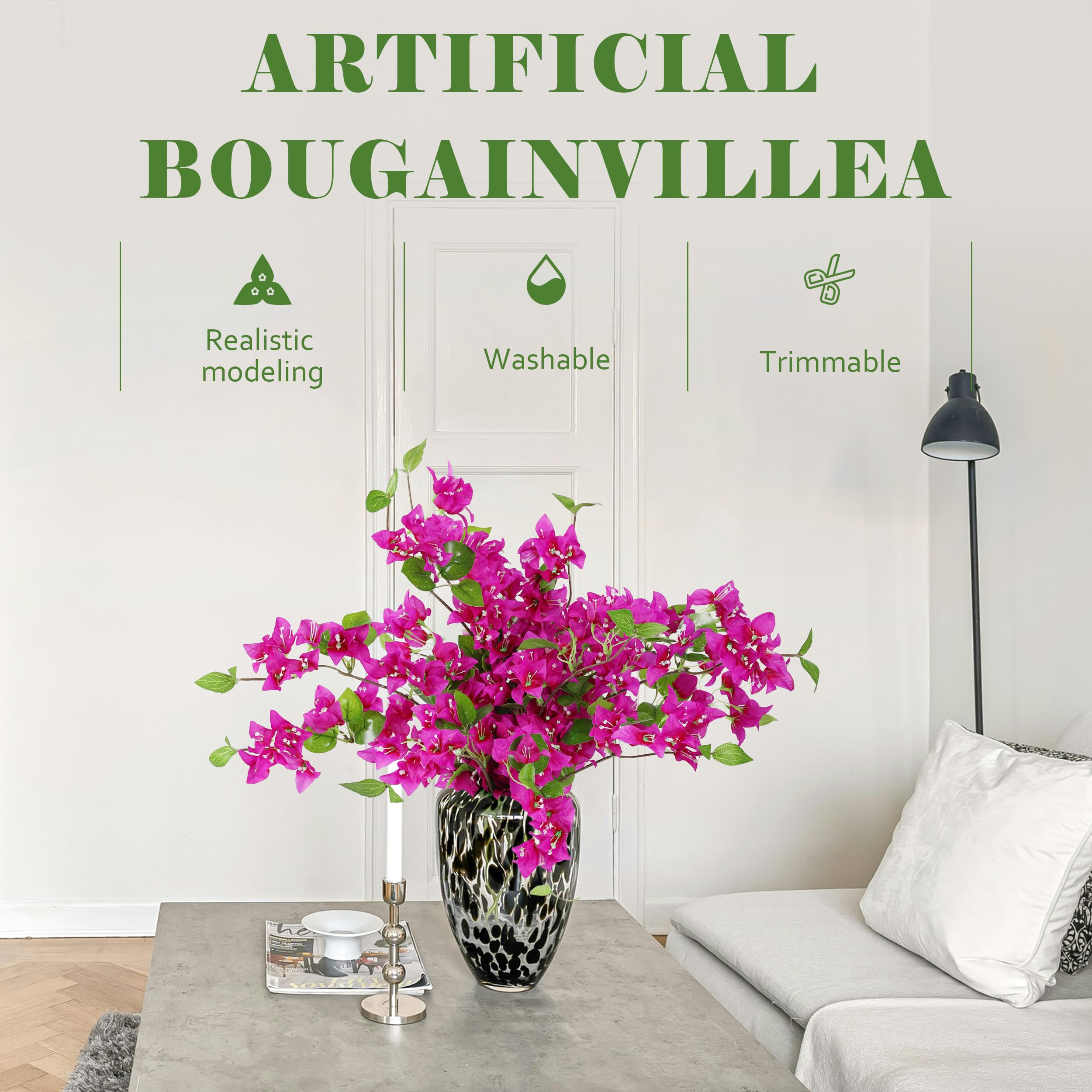 Apeair Bougainvillea 30-inch stems for dining table arrangements.