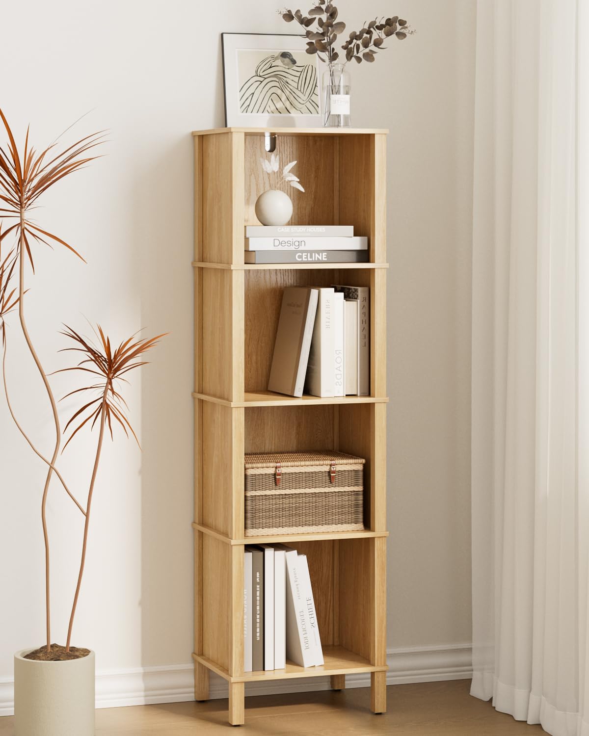 Apetaccat home-office display shelving keeps documents, decor, and devices organized.