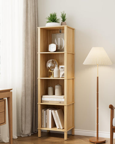 Apetaccat modern 4-tier bookcase with open shelving for books and decor.
