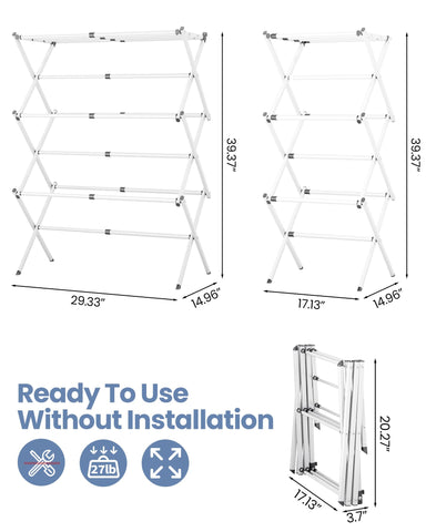 APEXCHASER all-metal drying rack with rust-resistant coating withstands indoor and outdoor use.