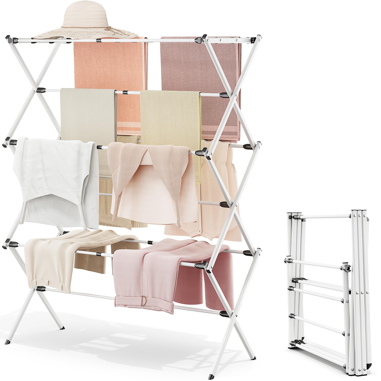 APEXCHASER foldable drying rack highlights extended-size drying area for large laundry loads.