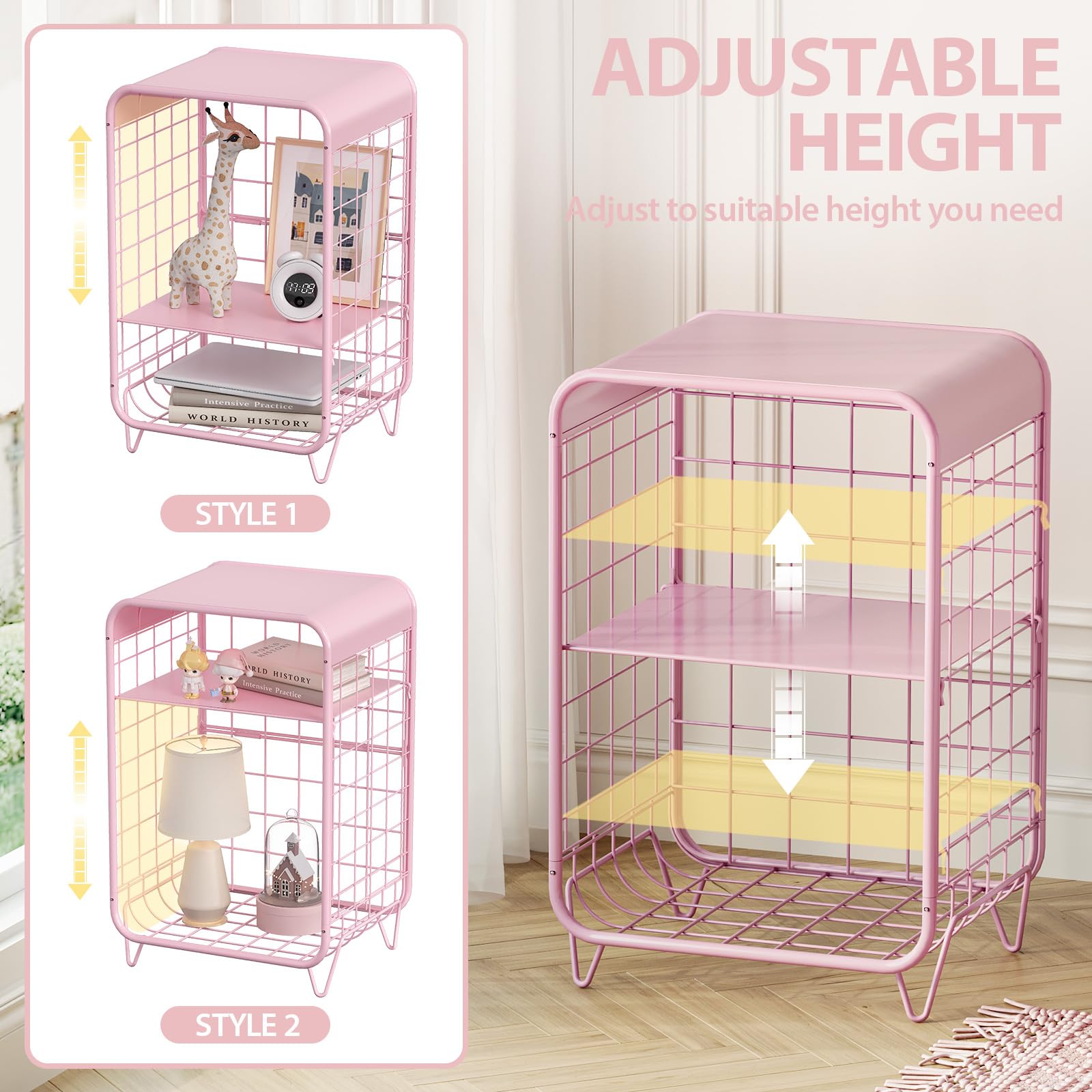 APEXCHASER cute kids pink nightstand anti-rust finish ensures lasting durability.