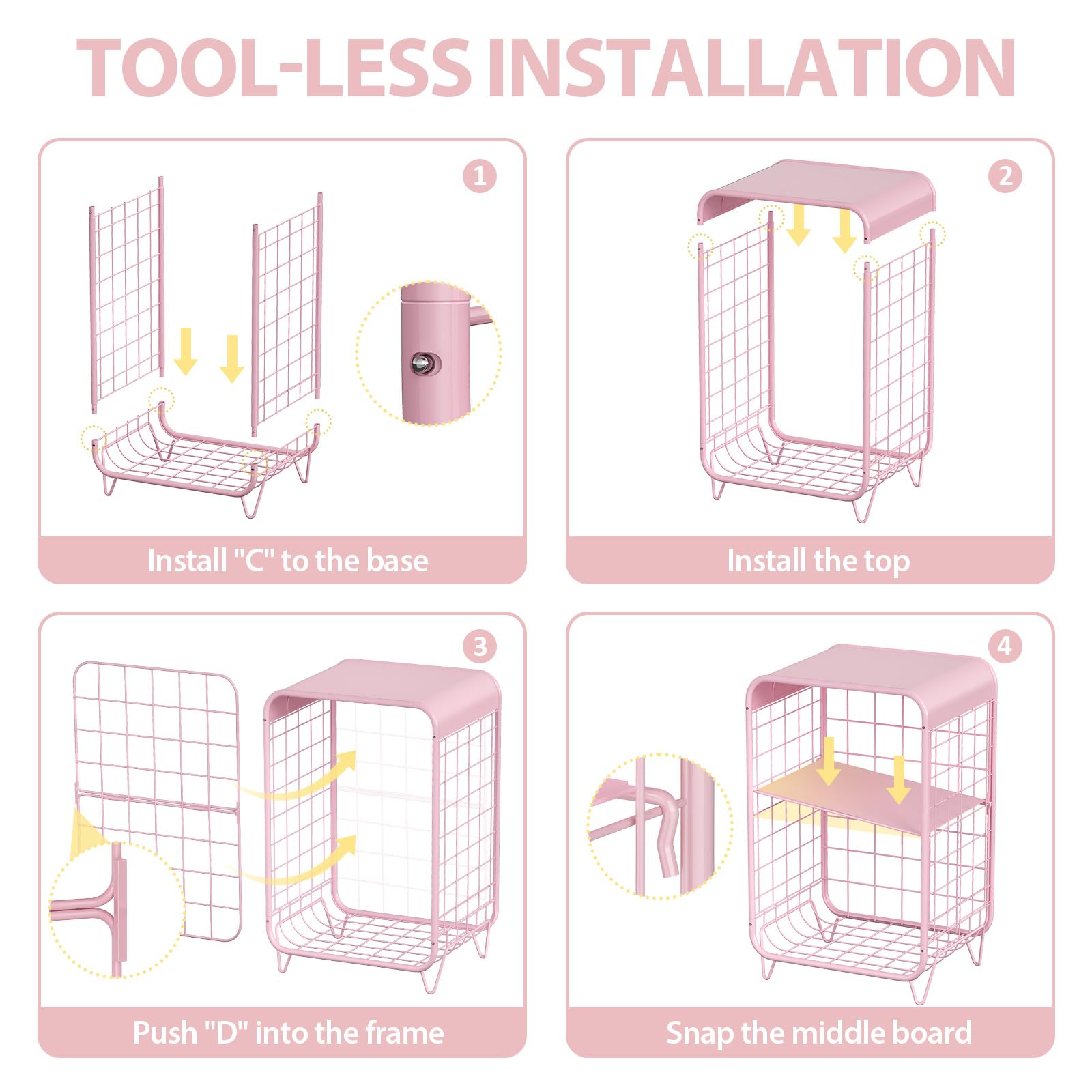 APEXCHASER cute kids pink nightstand sturdy feet improve stability.