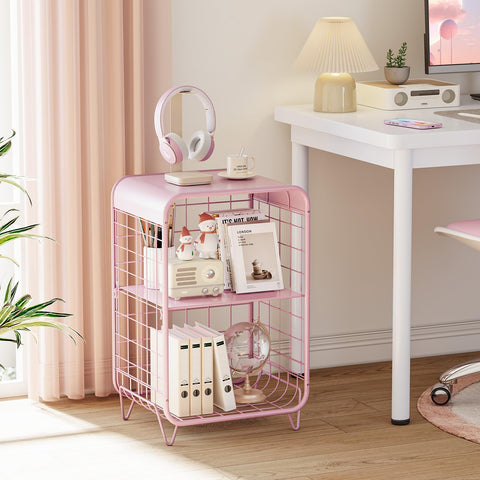 APEXCHASER cute kids pink nightstand tool-free installation allows quick setup.