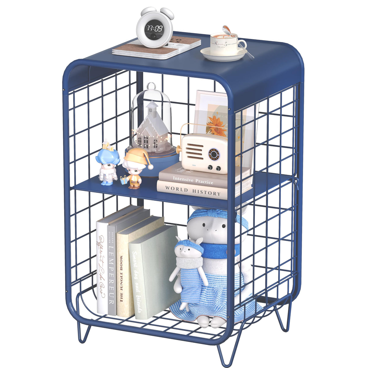APEXCHASER cute nightstand navy with adjustable middle shelf for flexible storage