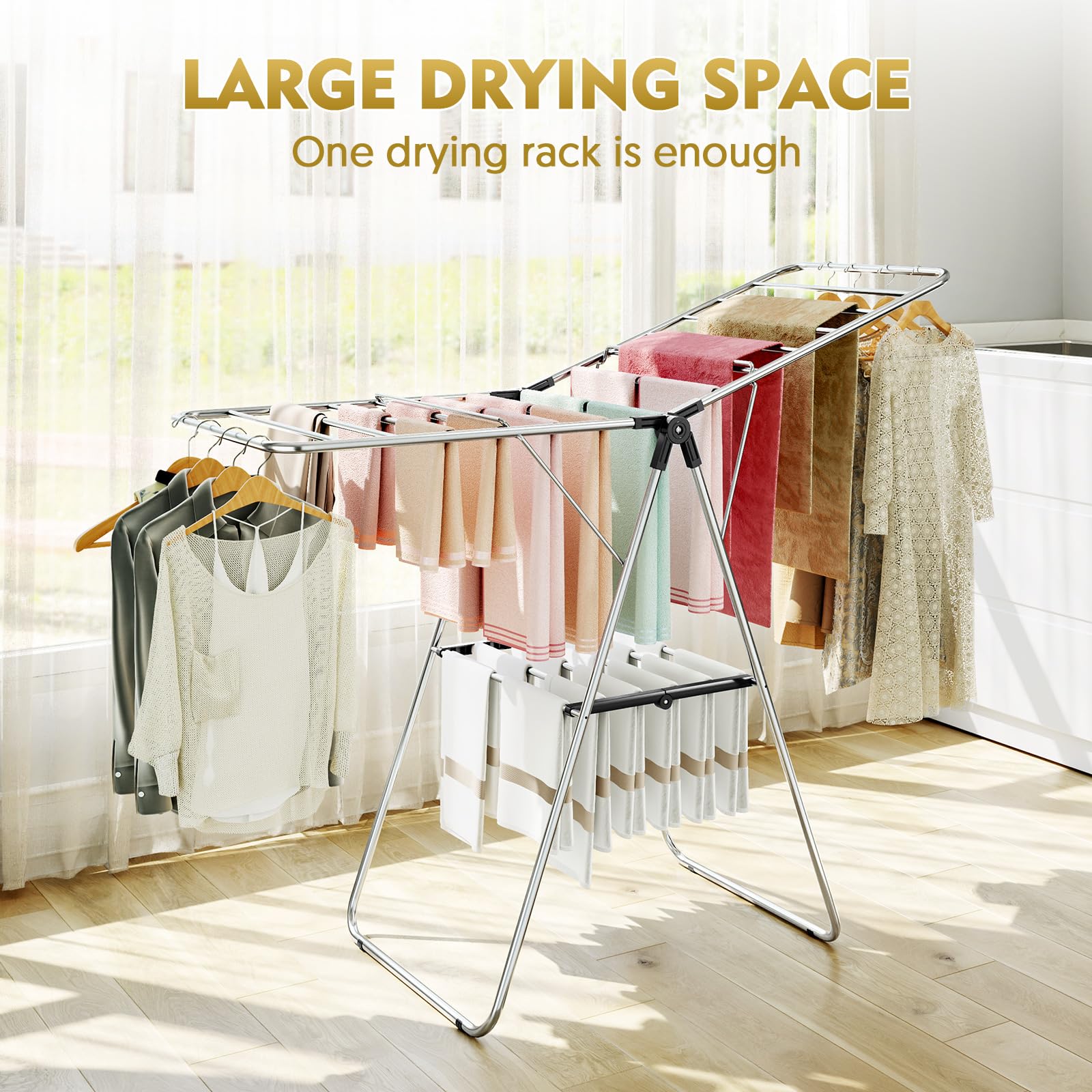 APEXCHASER drying rack black finish fits modern laundry spaces