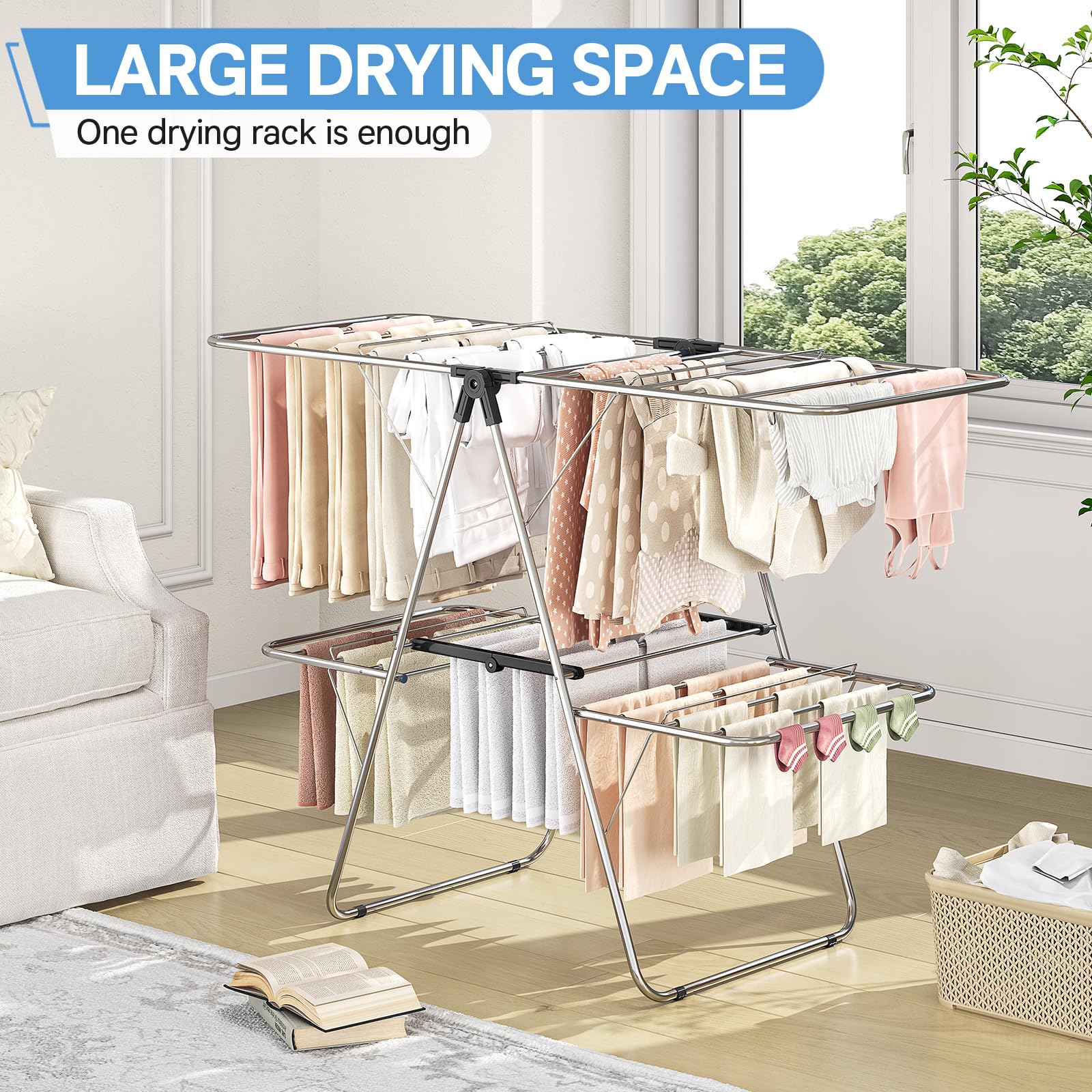 APEXCHASER drying rack suitable for both indoor and outdoor spaces.