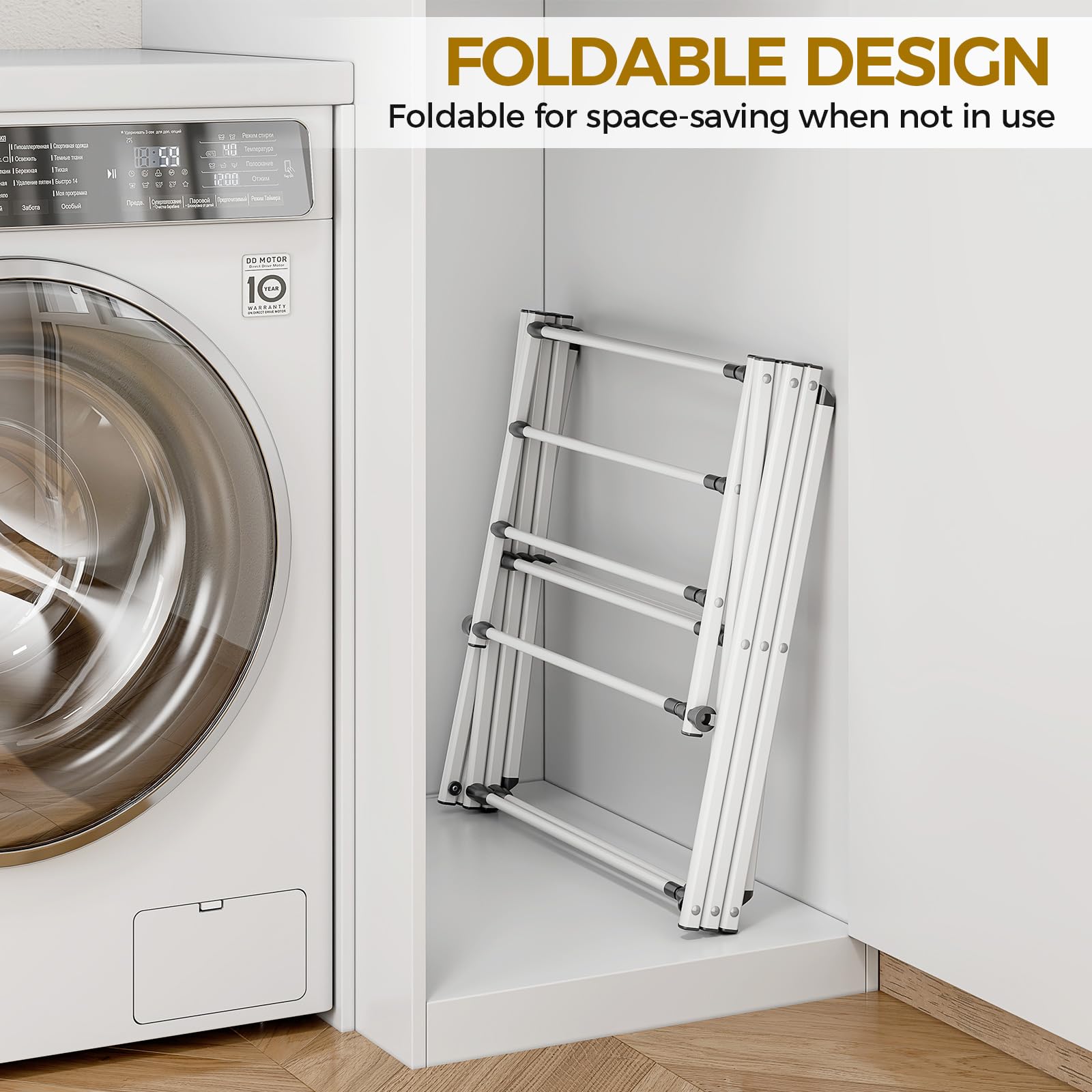 APEXCHASER folding drying rack shows portability and light weight for easy transport.