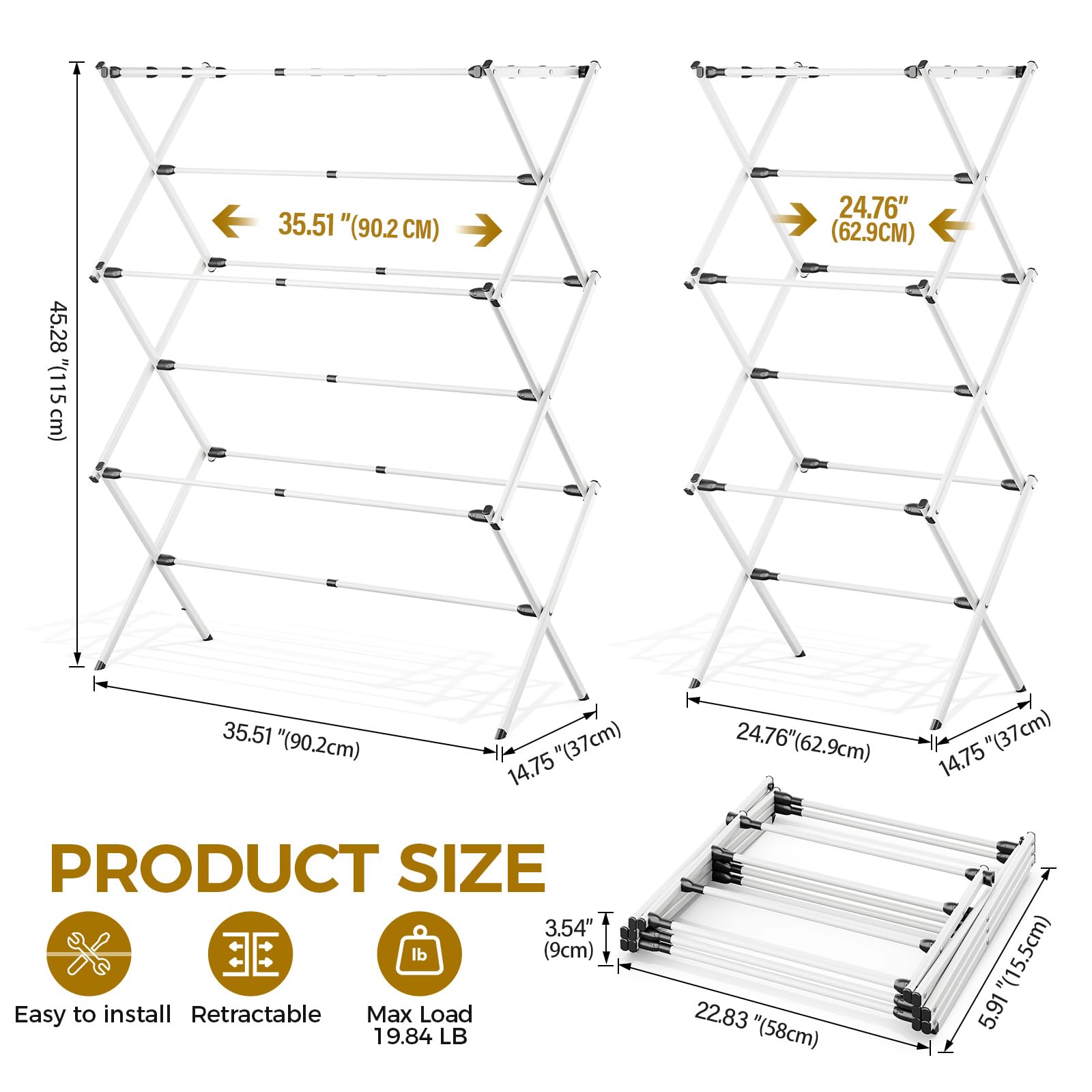 APEXCHASER upgraded-metal drying rack demonstrates sturdy structure for daily use.