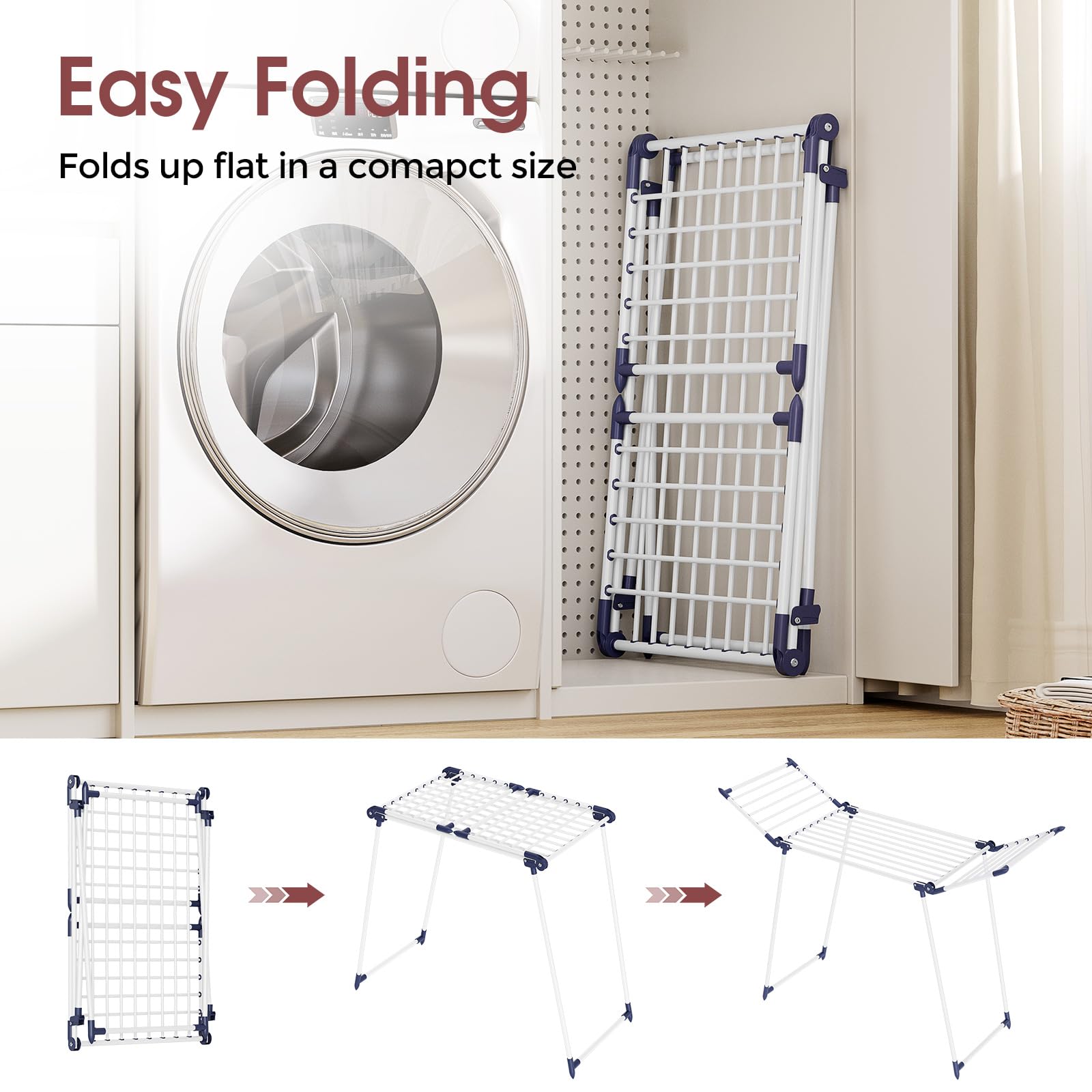 APEXCHASER heavy-duty drying rack construction provides stable support