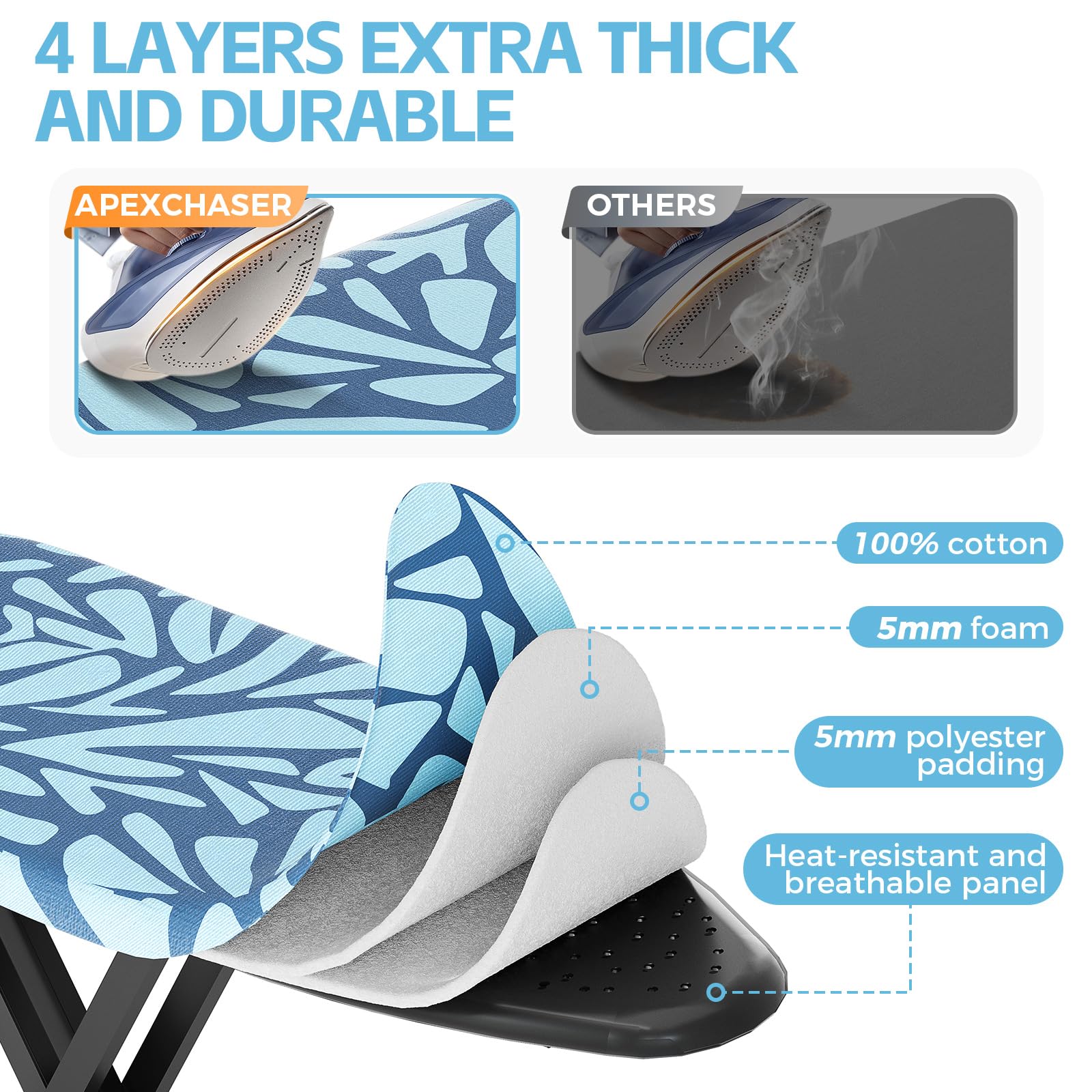 APEXCHASER height-adjustable ironing board with seven ergonomic settings