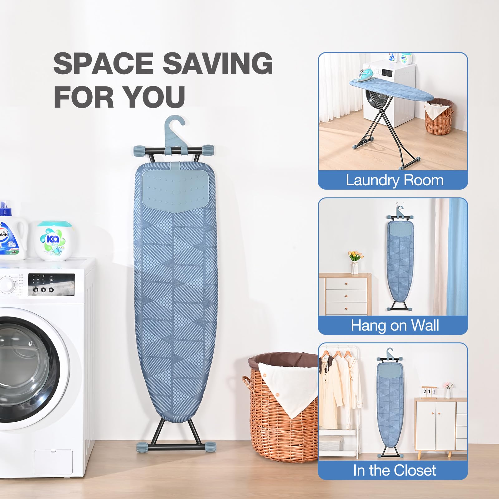 APEXCHASER ironing board closet hanger stores neatly after use.