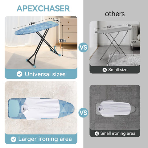APEXCHASER ironing board heat-resistant cover protects fabrics and speeds up ironing.