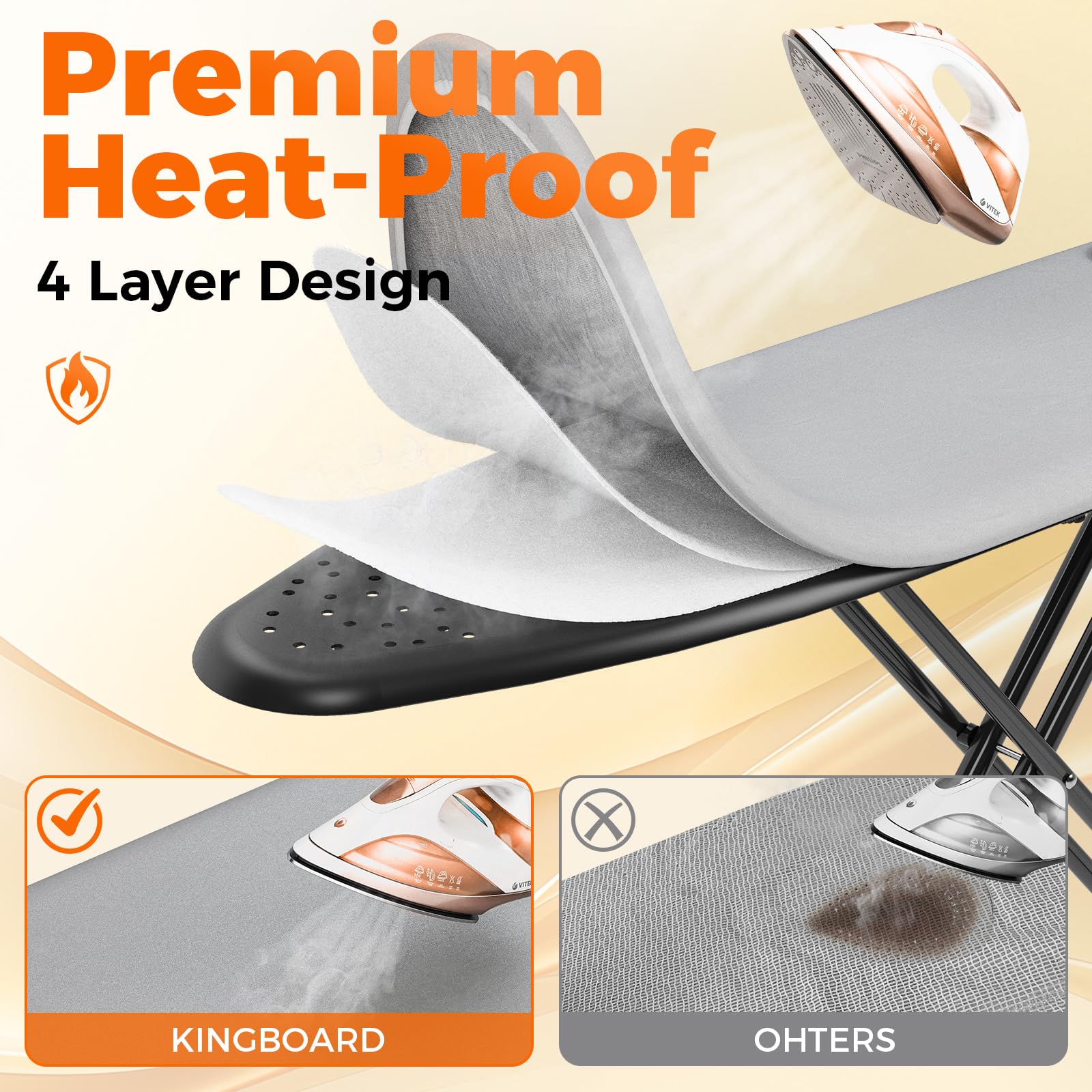 APEXCHASER height-adjustable ironing board supports standing or seated use.
