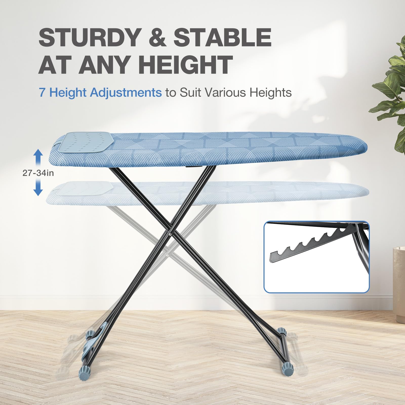 APEXCHASER ironing board height-adjustment adapts to your preferred ironing posture.