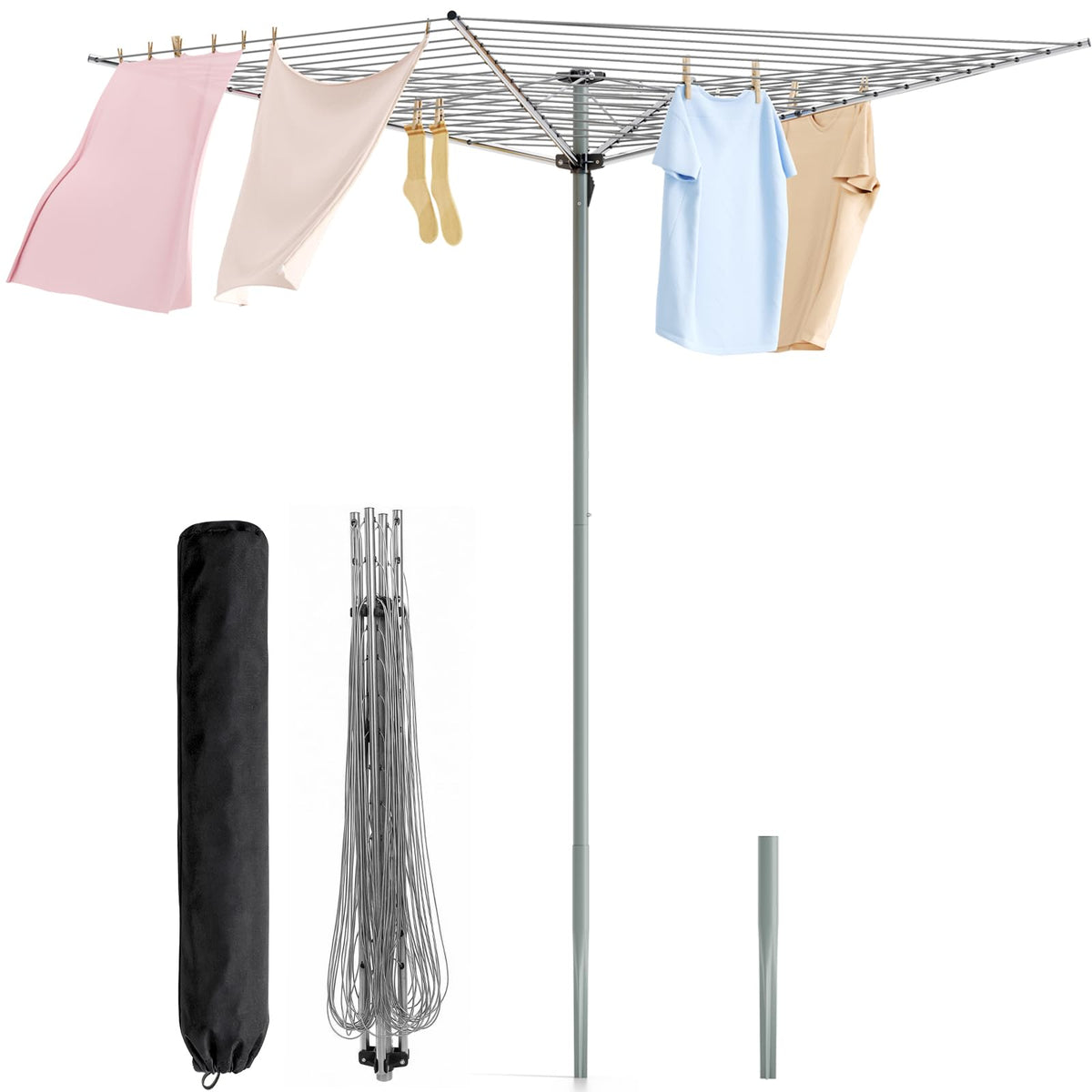 APEXCHASER outdoor drying rack with 164ft of line for bulky laundry.