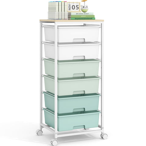 APEXCHASER rolling storage cart with six drawers and wooden top for organized crafts.