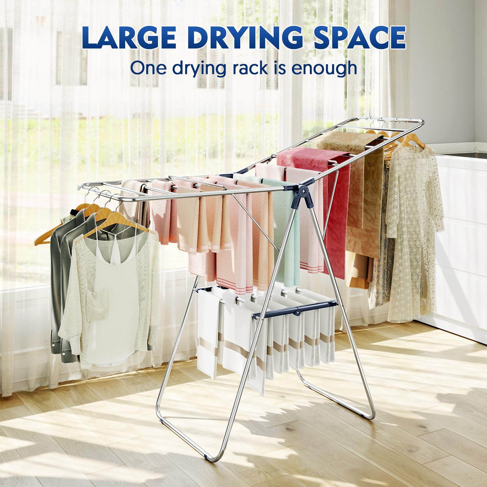 APEXCHASER rust-resistant metal drying rack durable in outdoor settings.