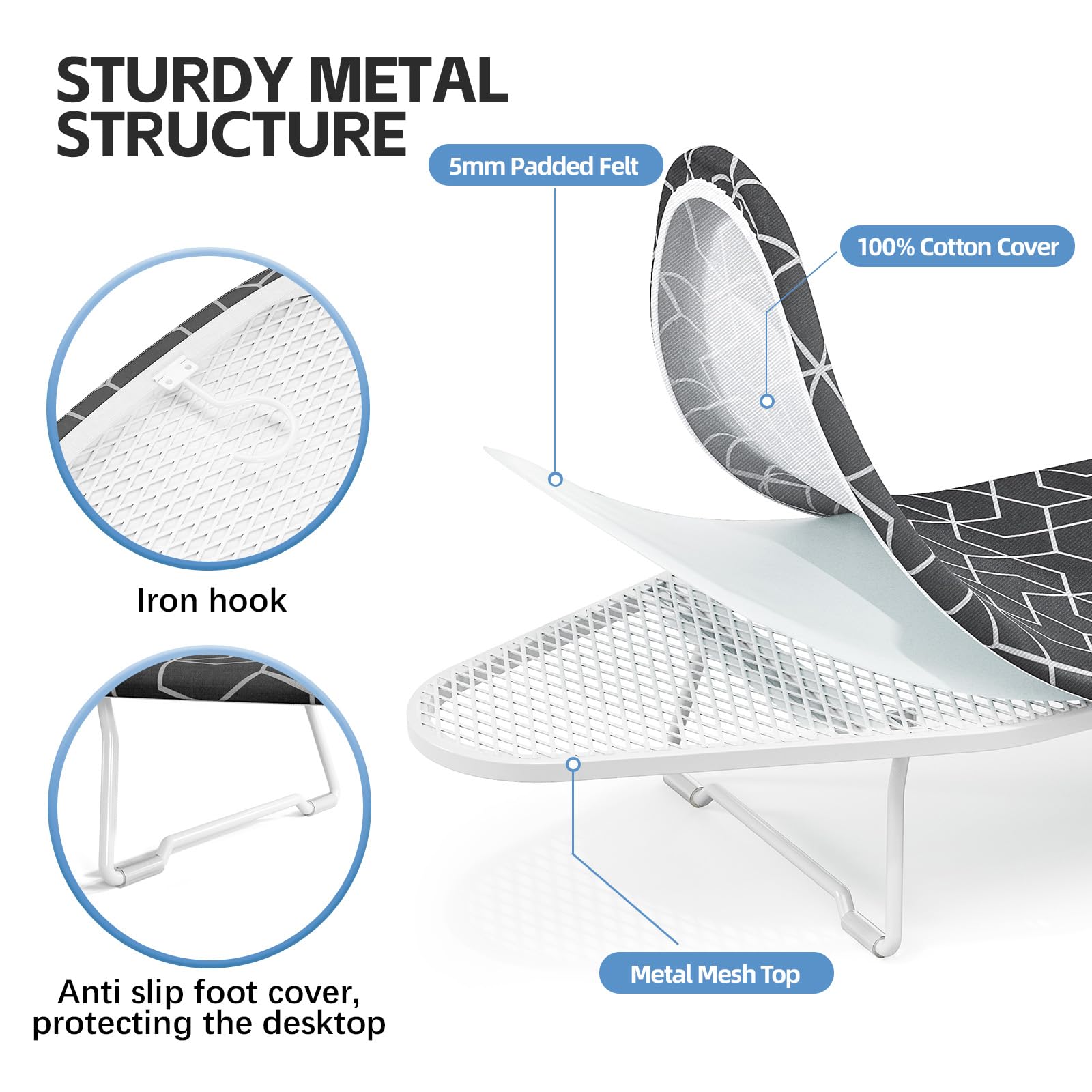 APEXCHASER ironing board folded legs enable flat storage after use.
